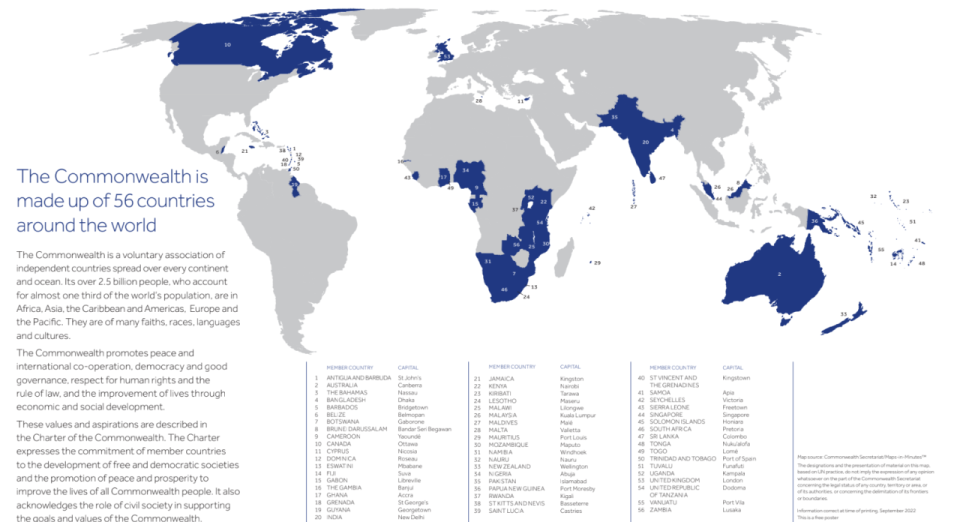 Les 56 pays membres du Commonwealth