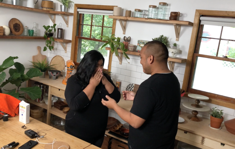 <span class="s1">Samanamud popped the question when he and Phanomrat were on set for one of their video shoots. </span>(Photo Courtesy of Jen Phanomrat)