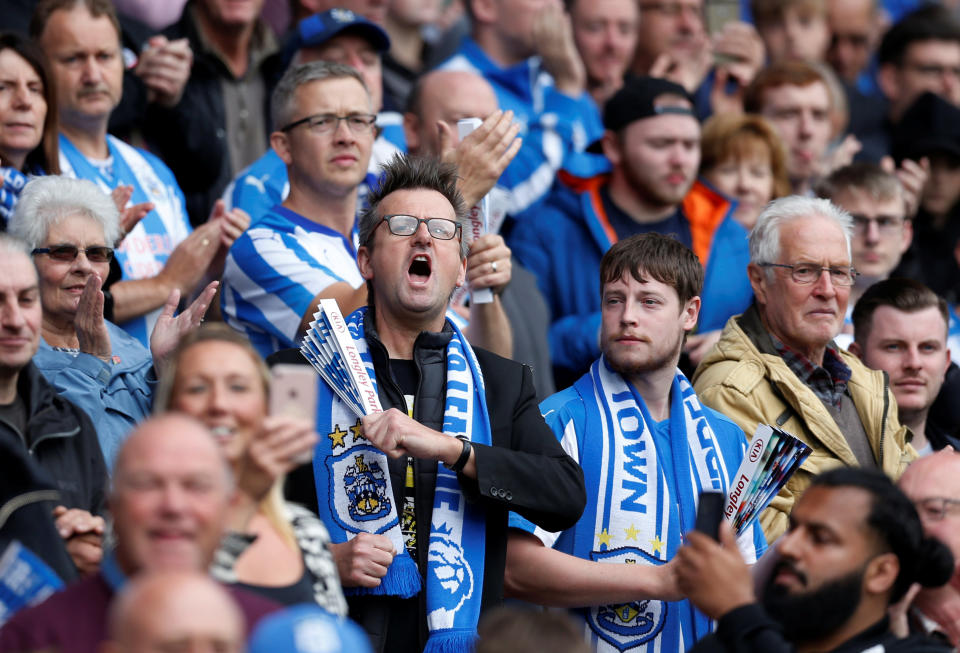 <p>Huddersfield Town fans during the match Action Images via Reuters/Ed Sykes </p>