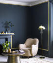 <p> Not all design statements need to be big, bold and bright. By using select living room paint ideas you can create an elegant, subtle statement.  </p> <p> In this living room, the walls have been painted a deep shade of Knoxville Grey by Benjamin Moore, the room is then lifted by a delicate, linear outline of paint in the Peanut Shell shade. </p> <p> A simple paint technique that works to beautiful effect, the finished result creates a decadent, almost art-deco feel. The look is then further enhanced by the metallic accessories and furniture in the room, coordinating with the Peanut Shell shade to create a balanced, unified design. </p>