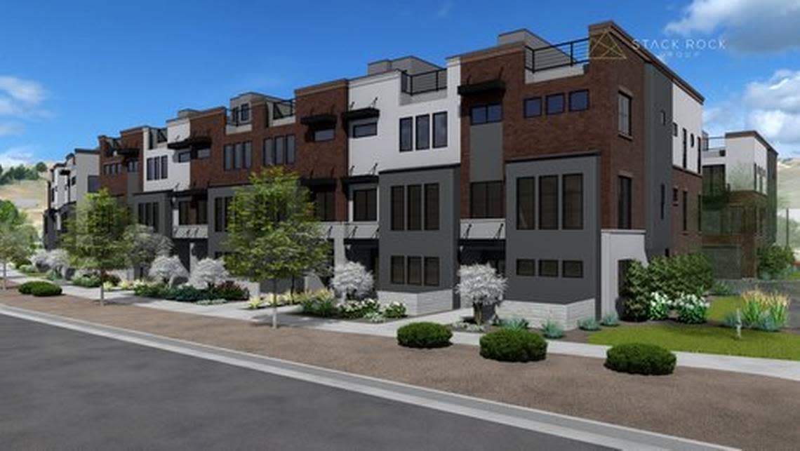 An artist’s rendering of the proposed Hygge town houses in Harris Ranch.