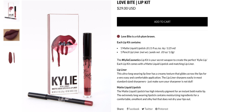 Authentic Kylie lip kits retail for AUD$37 a pop. Source: Kylie Cosmetics