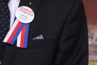 A badge can be seen on Czech Senate President Milos Vystrcil's suit in Taipei