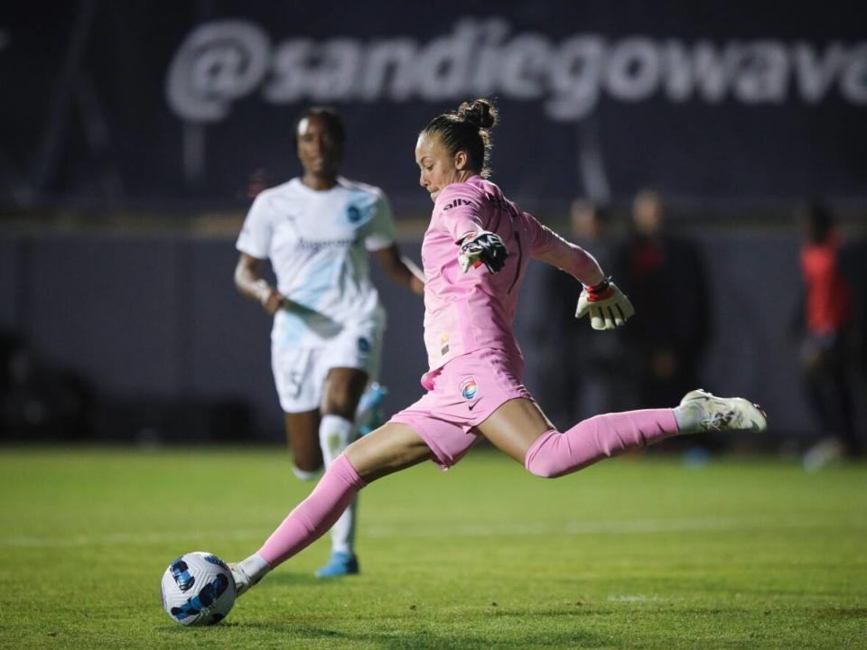 Kailen Sheridan, who plays for San Diego Wave FC in the NWSL, has been named the starting goaltender for Canada's women's team. (Meg Oliphant/Getty Images - image credit)