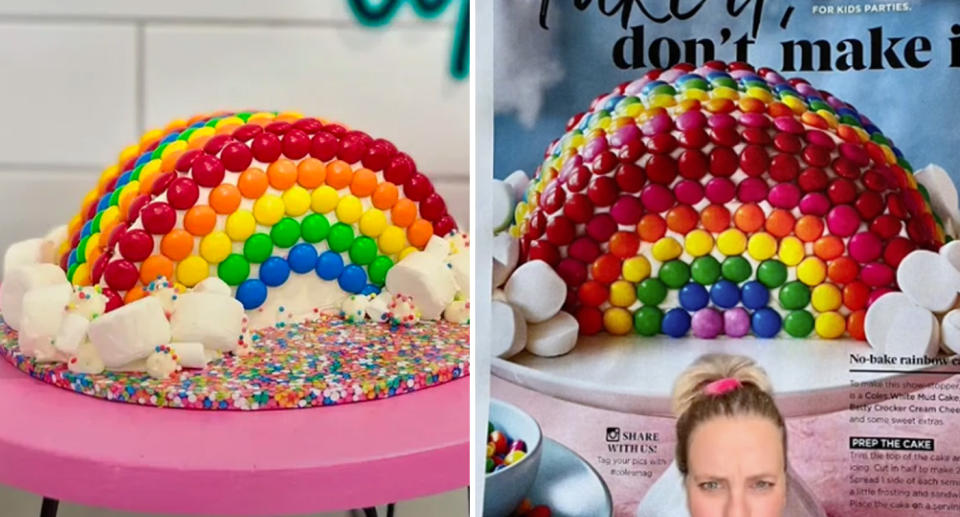 Ms Maccormack's cake on the left, with Coles' effort months later on the right. Source: TikTok/ tigga_mac