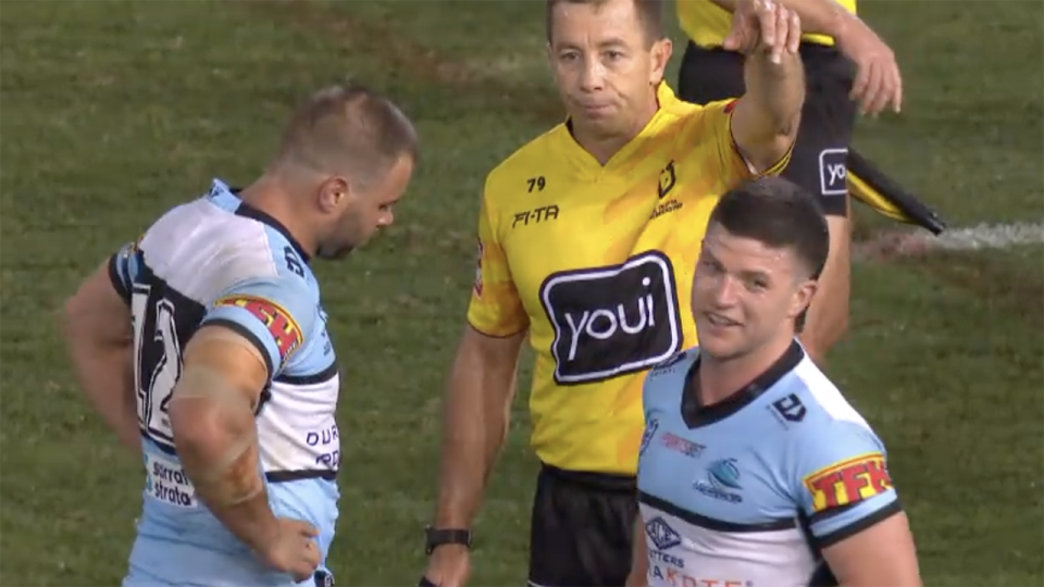 Cronulla's Chad Townsend was sent off against Newcastle on Friday night, compounding the Sharks' woes. Picture: Fox League