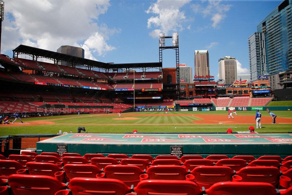 <p>An exhibition game between the St. Louis Cardinals and the Kansas City Royals at Busch Stadium on July 22 in St Louis.</p>