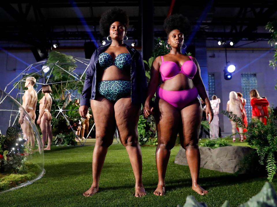 Models pose at the Savage X Fenty lingerie fashion show