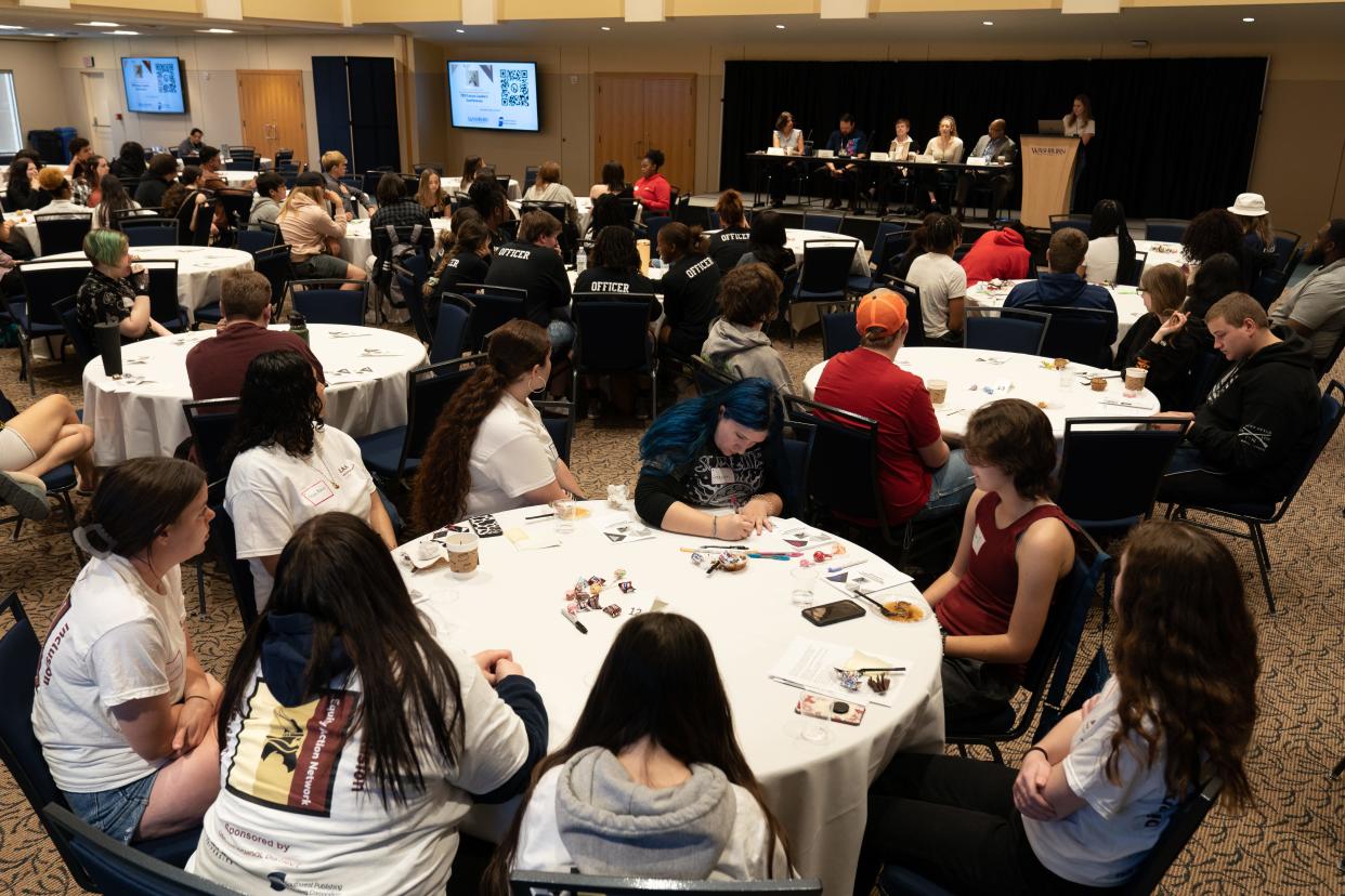 Students from area schools listen to a panel of multicultural leaders Thursday morning for the 785 Future Leaders Conference at Washburn University.