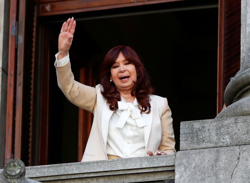 Supporters of Argentine Vice President Cristina Fernandez de Kirchner gather outside the National Congress, in Buenos Aires