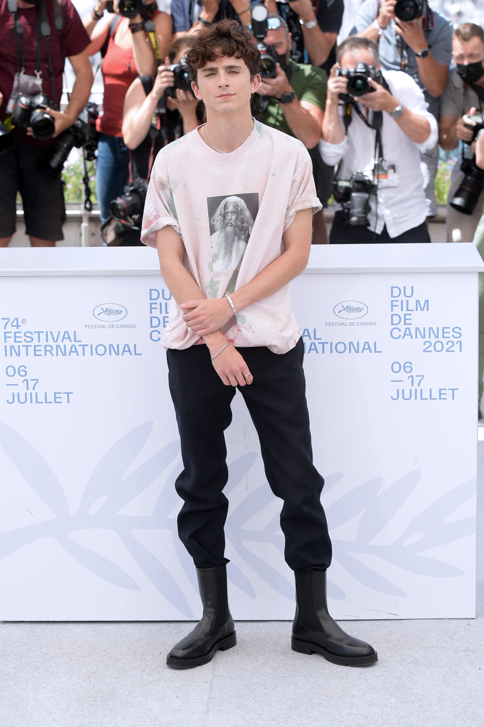 Timothée Chalamet at the photocall of ‘The French Dispatch’ during the 74th annual Cannes Film Festival in Cannes, France, on July 13, 2021. - Credit: maximon / MEGA