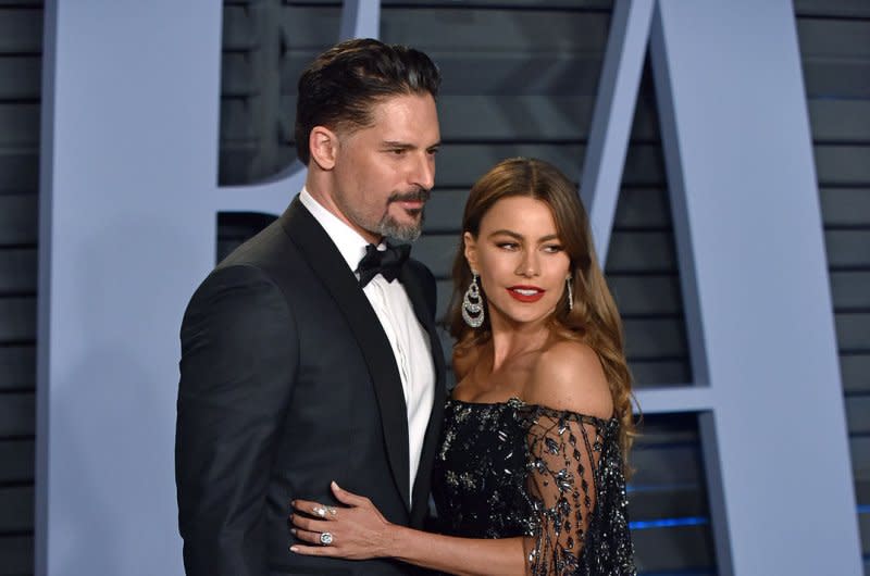 Joe Manganiello (L) and Sofia Vergara attend the Vanity Fair Oscar party in 2018. File Photo by Christine Chew/UPI