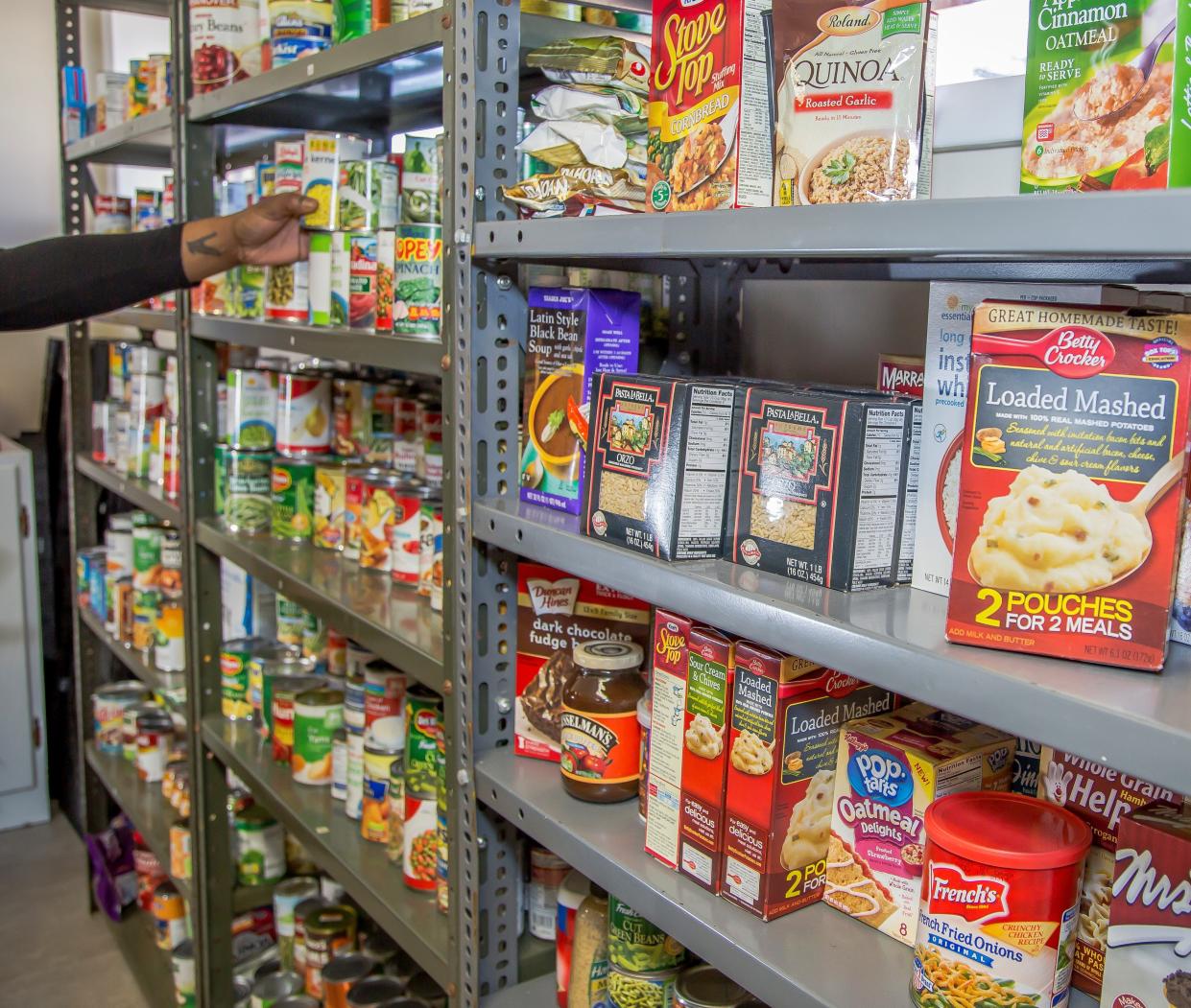 Items on the shelves at the CARES food pantry located at 118 E. Washington Street in Petersburg.