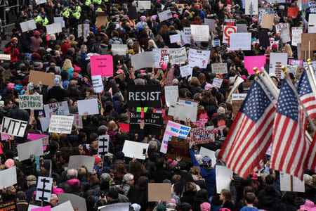 FILE PHOTO: People participate in a Women's March to protest against U.S. President Donald Trump in New York City, U.S. January 21, 2017. REUTERS/Stephanie Keith/File Photo