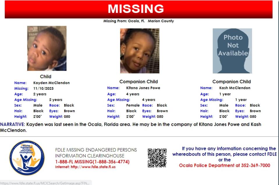 Kayden McClendon was last seen in the Ocala area on Nov. 10, 2023.