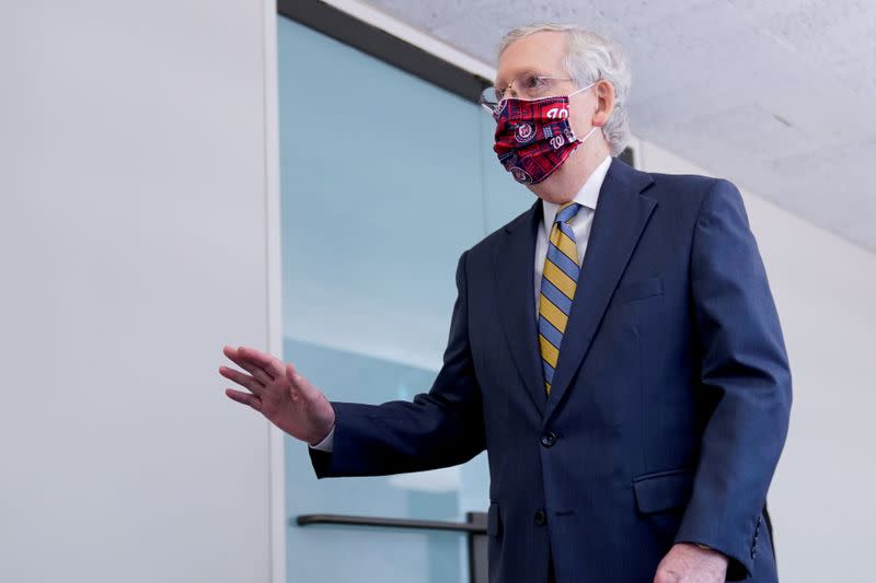 Senate Majority Leader McConnell arrives to a luncheon on Capitol Hill in Washington