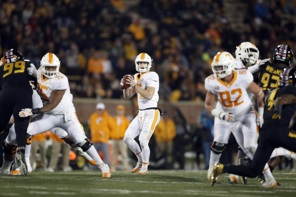 Tennessee quarterback Will McBride played in three games in 2017 after the Volunteers pulled his redshirt. If the NCAA’s new rule was in effect last year, McBride could have kept his redshirt. (AP Photo/Jeff Roberson)