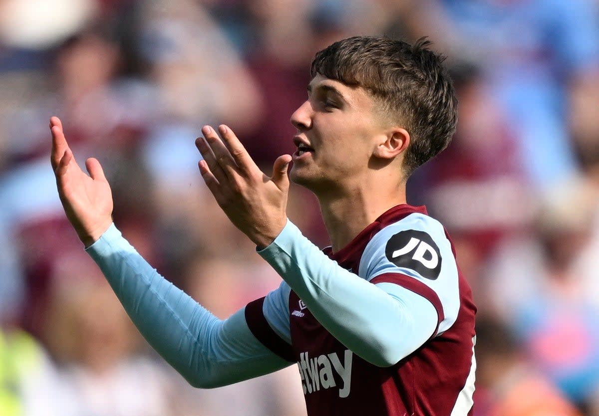 Homegrown talent: George Earthy scored his first senior West Ham goal against Luton (REUTERS)