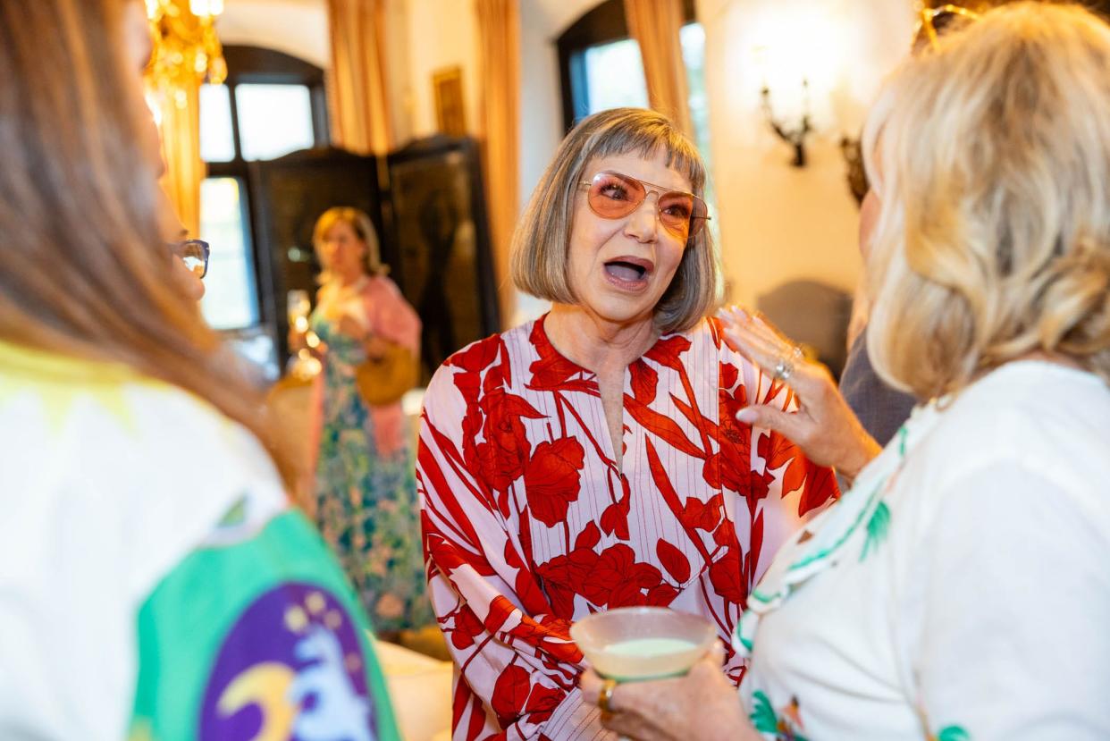 "Palm Royale" actor Mindy Cohn speaks with Habitat for Humanity of Greater Palm Beach County supporters on April 24 in Palm Beach.
