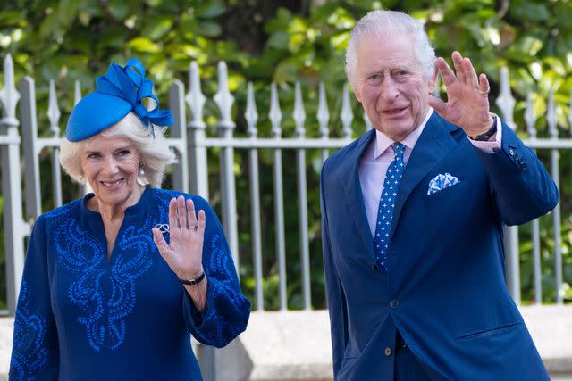 Mark Cuthbert/UK Press via Getty Queen Camilla and King Charles attend the Easter Mattins Service at St George's Chapel at Windsor Castle on April 9, 2023.