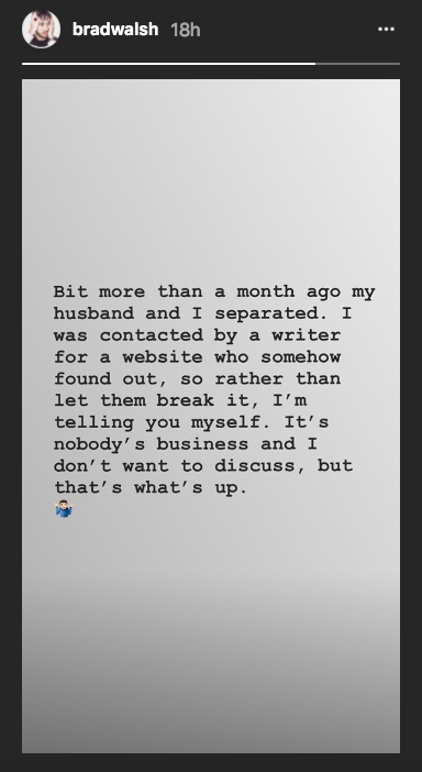 <span>“My husband and I separated,” wrote Brad Walsh, who is married to designer Christian Siriano. </span>(Image: Brad Walsh via Instagram)