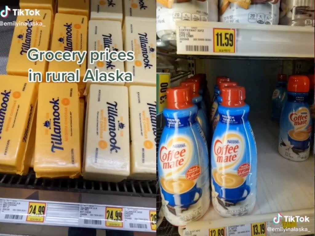 Woman shares video of grocery item costs in rural Alaska (TikTok / @emilyinalaska_)
