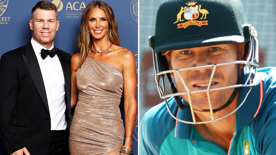 David Warner, pictured here with wife Candice.