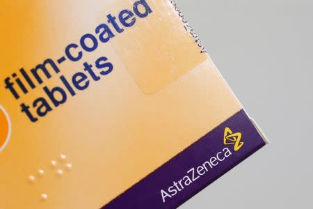 The logo of AstraZeneca is seen on a medication package in a pharmacy in London, Britain, April 28, 2014. REUTERS/Stefan Wermuth/File Photo