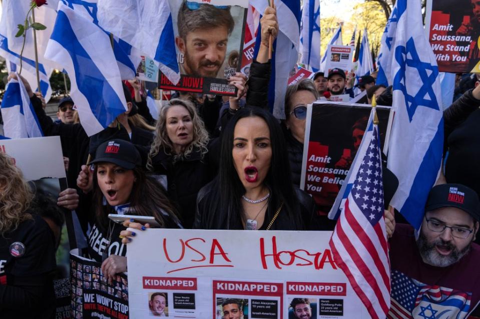 Demonstrators held signs with pictures and names of the remaining hostages in the Gaza Strip. Getty Images