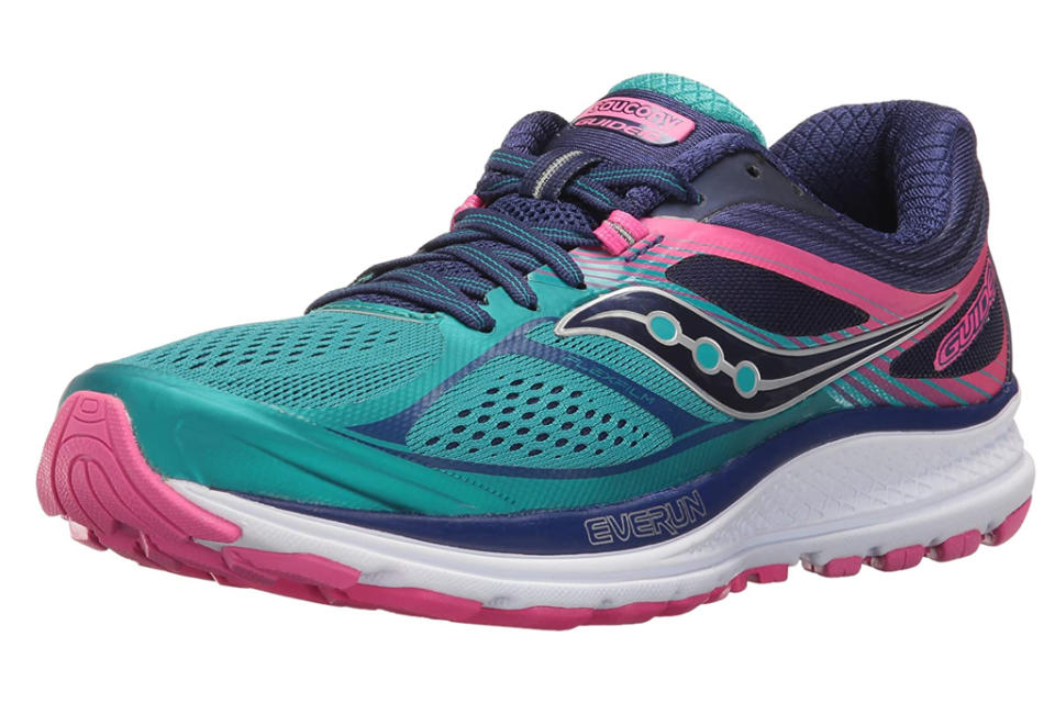 saucony, running shoes, blue pink