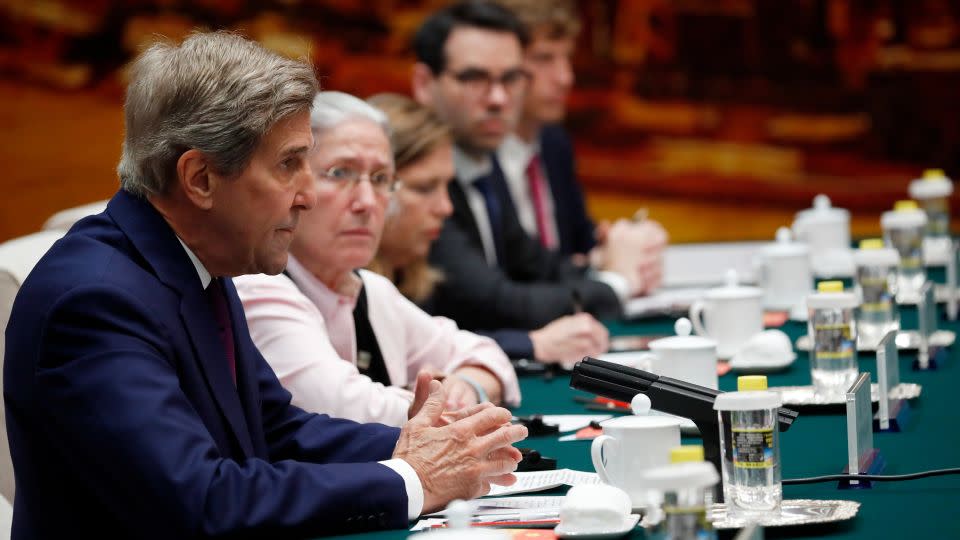 US climate envoy John Kerry during a meeting with top Chinese diplomat Wang Yi in the Great Hall of the People on July 18, 2023 in Beijing, China.  - Florence Lo/Pool/Getty Images