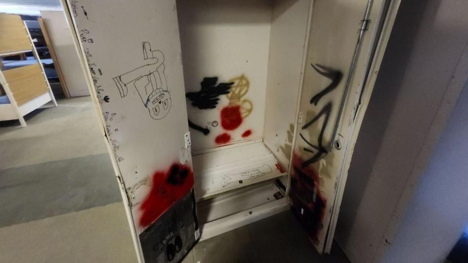 Photos obtained by Marine Corps Times indicate multiple instances of graffiti in the Lima Company barracks at School of Infantry-West. (Photo obtained by Marine Corps Times)