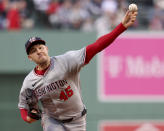 Washington Nationals starting pitcher Patrick Corbin throws to a Boston Red Sox batter during the first inning of a baseball game Friday, May 10, 2024, in Boston. (AP Photo/Mark Stockwell)