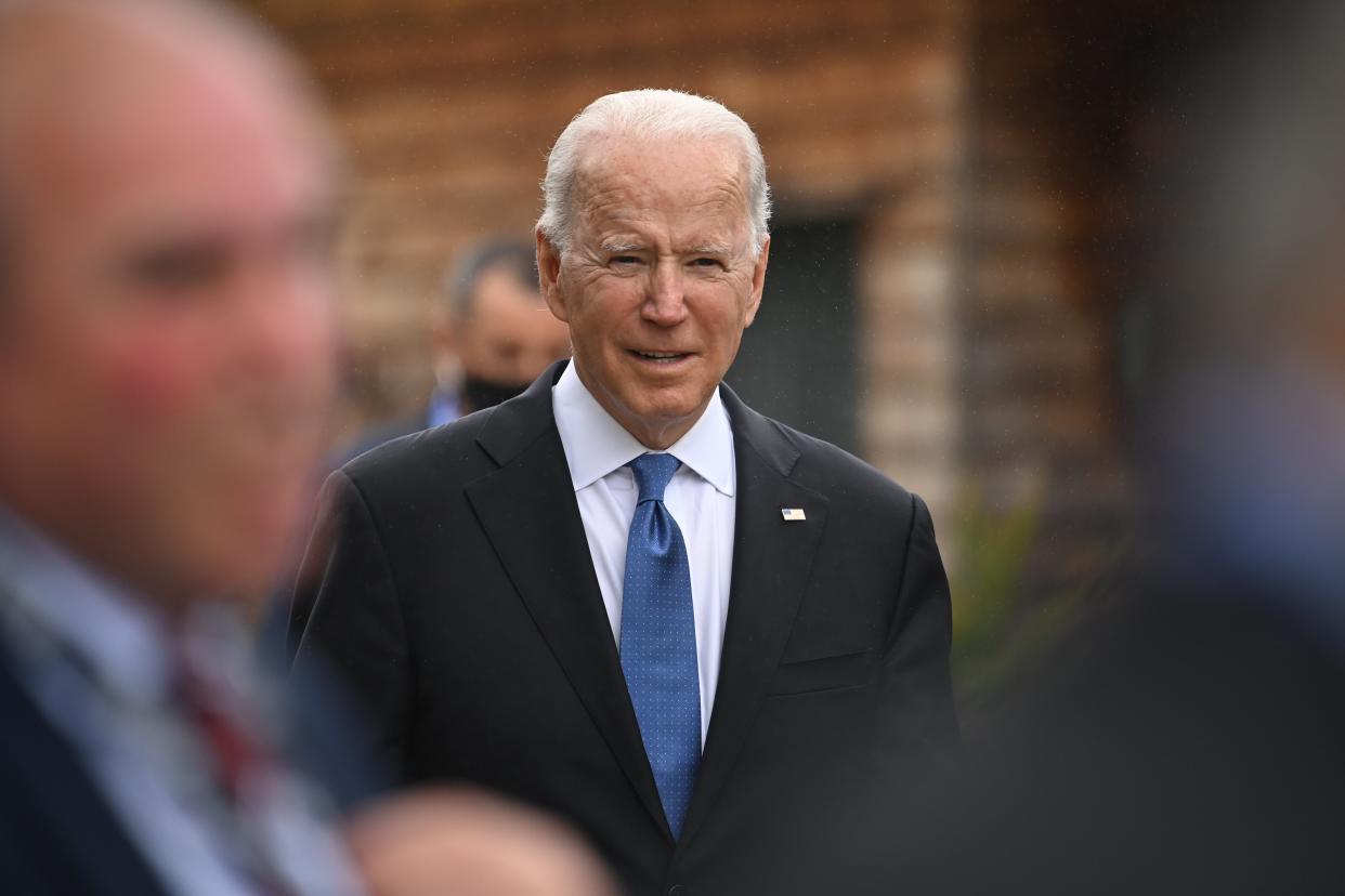 US President Joe Biden walks between engagements during the G7 Summit In Carbis Bay, on June 11, 2021 in Carbis Bay, Cornwall (Getty Images)