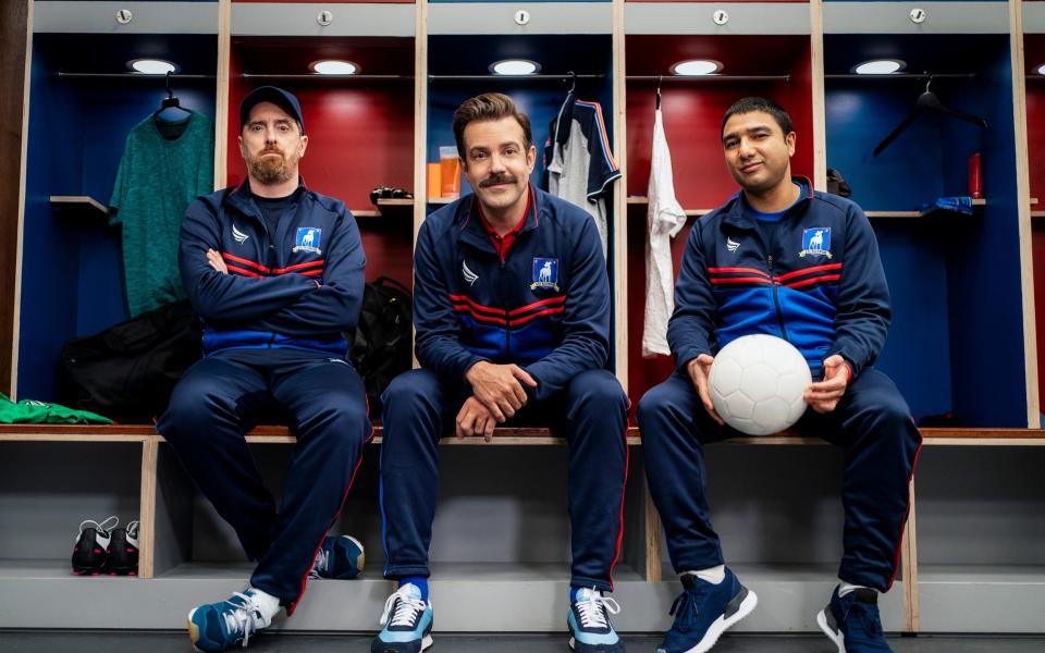 Brendan Hunt, Jason Sudeikis and Nick Mohammed in Ted Lasso - Apple TV+/Colin Hutton