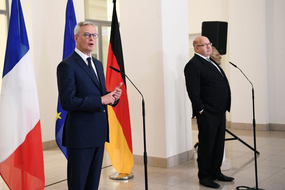 German economy minister Peter Altmaier, right, and his French counterpart Bruno Le Maire in June 2020. Photo: Annegret Hilse/AFP via Getty