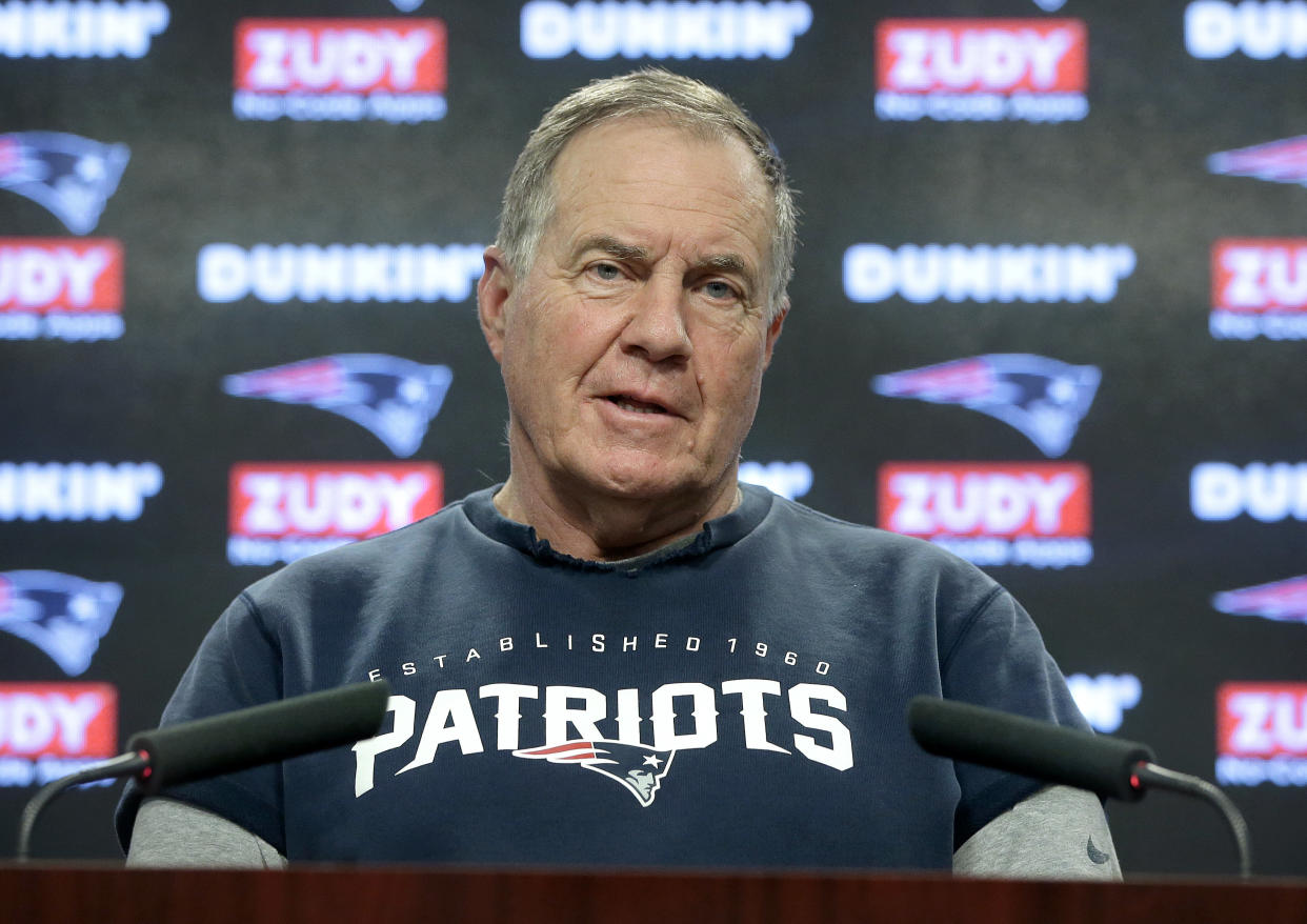 Bill Belichick didn’t have much to say about Josh Gordon’s suspension. (AP Photo)