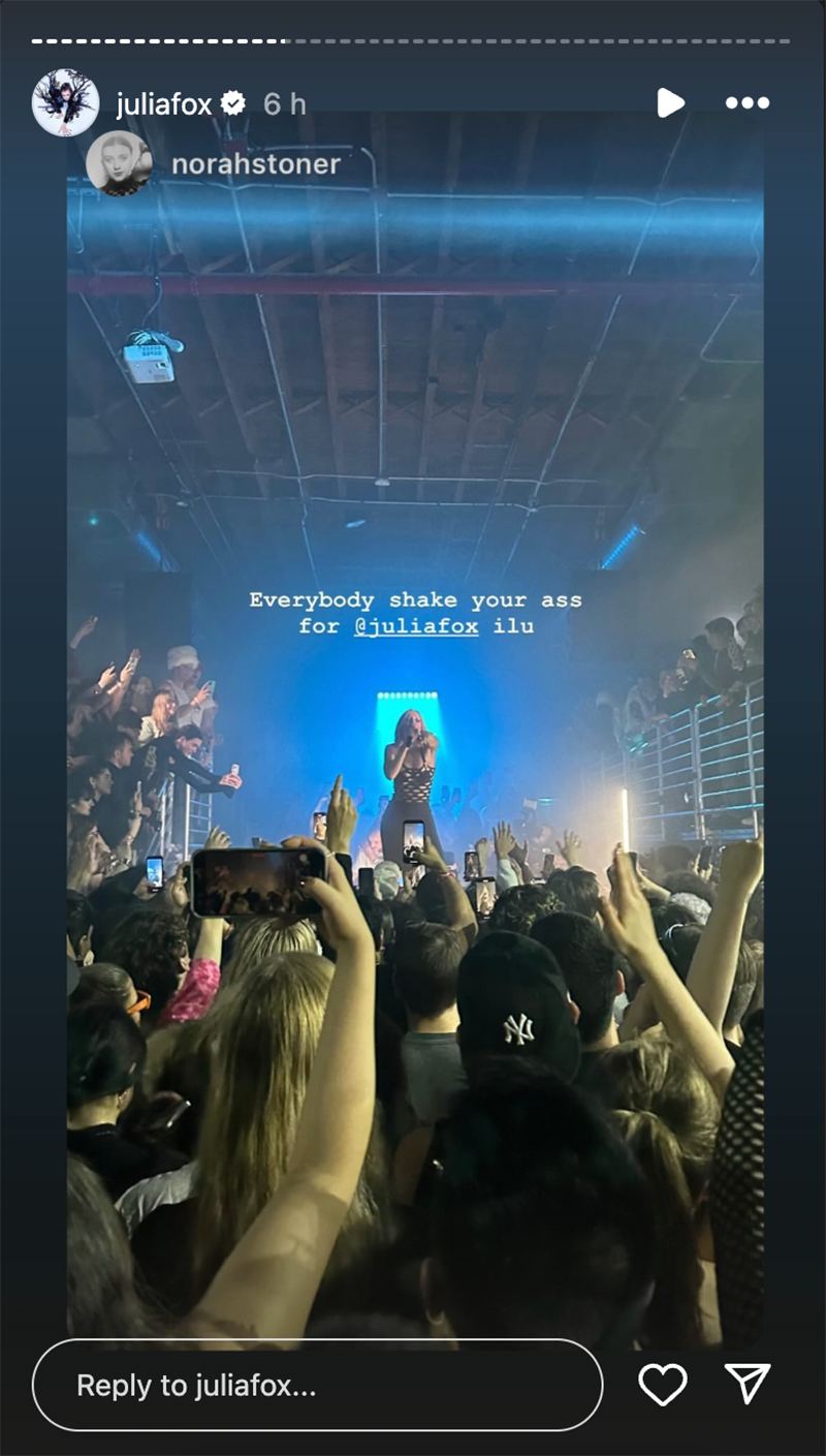 julia fox wearing a cut out dress to perform at charli xcx's show