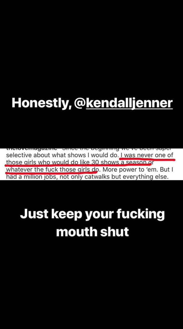 Ratner responds to Kendall Jenner's Love magazine statement on her Instagram stories, August 2018.