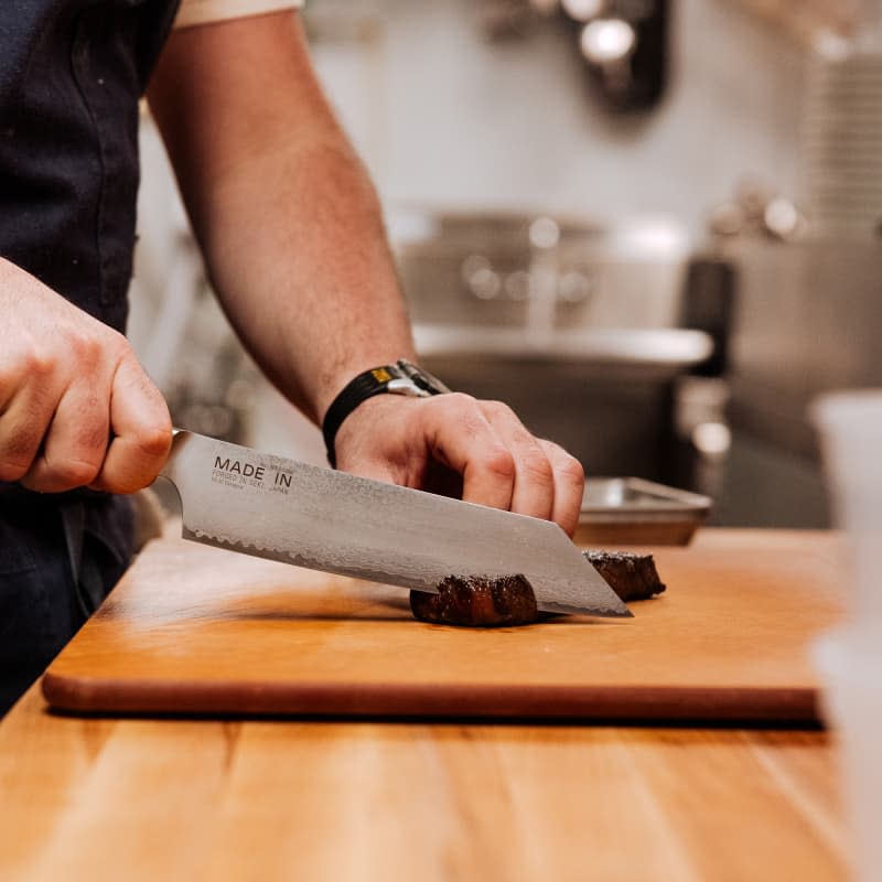 Limited Edition Made In Damascus Bunka Knife in use