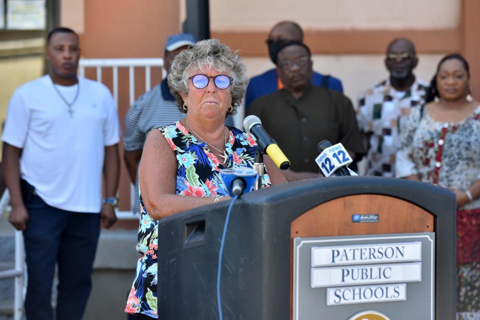 Eileen F. Shafer, Superintendent of Paterson Public Schools announces a partnership with local churches and faith-based organizations, to bring Confidence Closets to 33 schools, offering students in grades 6-12 access to necessary personal hygiene items, during a press conference on July 13, 2022. Students often go without needed items, especially due to the impact of the pandemic and rising inflation.