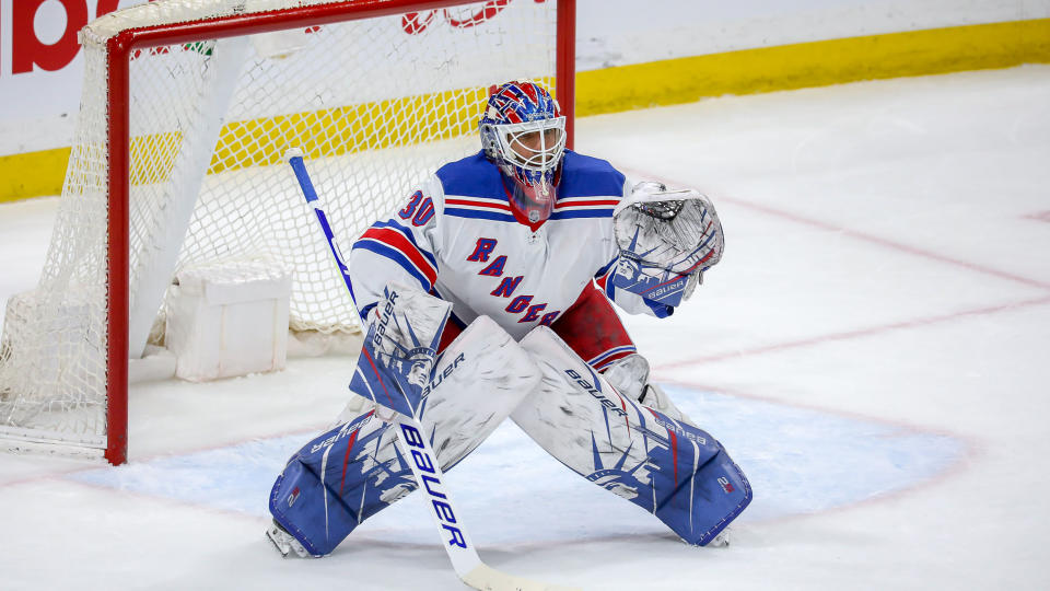 WINNIPEG, MB - FEBRUARY 11: Goaltender Henrik Lundqvist #30 of the New York Rangers guards the net during first period action against the Winnipeg Jets at the Bell MTS Place on February 11, 2020 in Winnipeg, Manitoba, Canada. (Photo by Jonathan Kozub/NHLI via Getty Images)