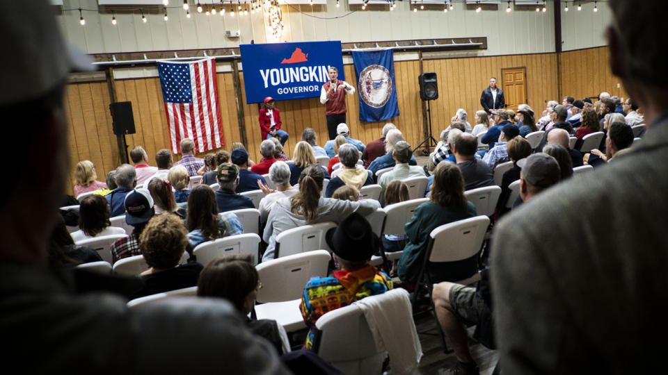 GOP VA Gubernatorial candidate Glenn Youngkin campaigns at a Parents Matter Rally on Thursday, October 7, 2021 in Winchester, Virginia. (Pete Marovich For The Washington Post via Getty Images)