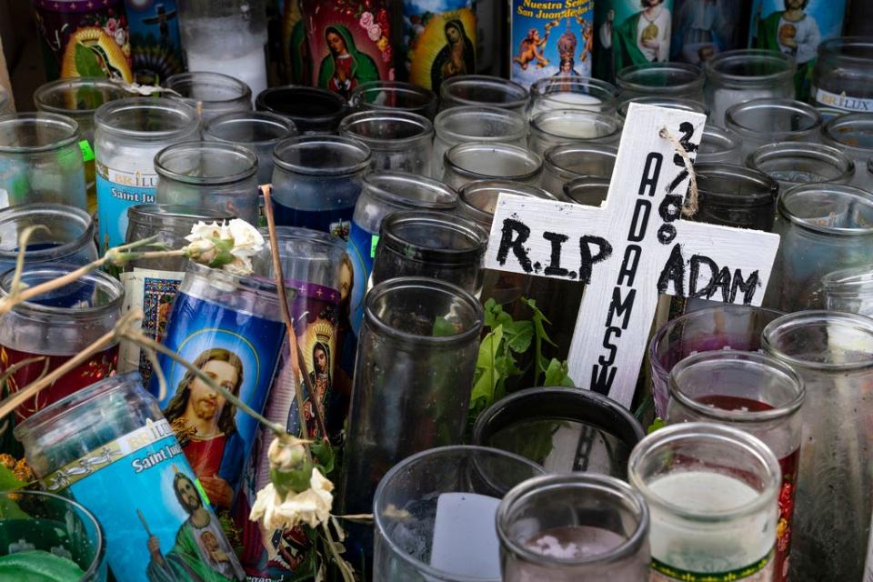 The scene at 24th and S. Sawyer in Chicago's Little Village neighborhood Thursday April 15, 2021, where 13-year-old Adam Toledo was fatally shot by a Chicago officer in March.