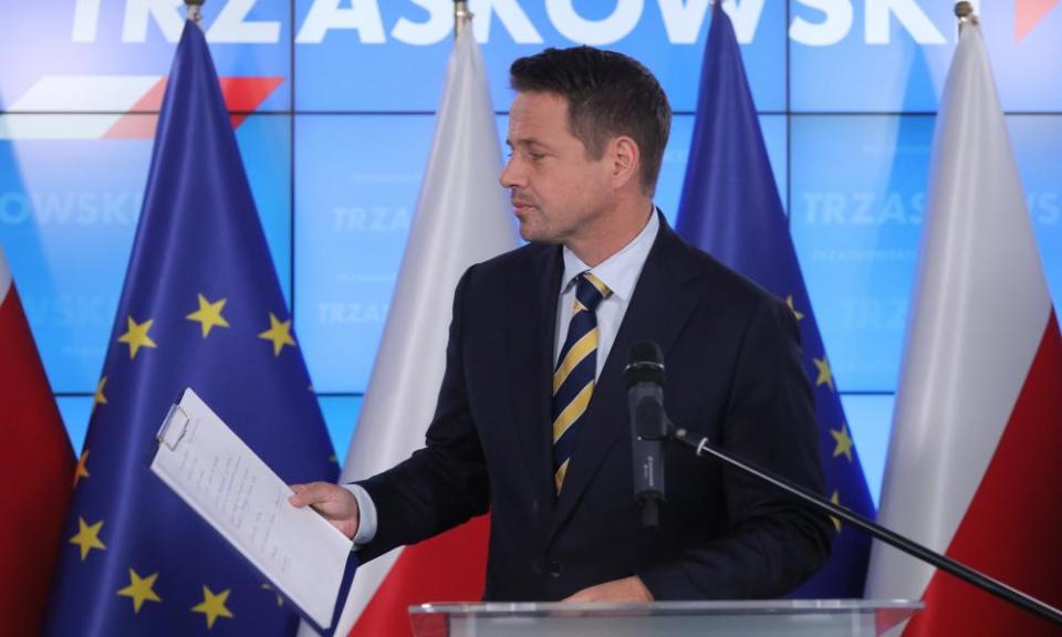 Rafał Trzaskowski at a press conference in Warsaw