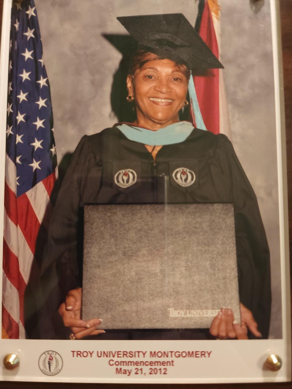 Vergie Johnson  receives he masters degree in psychology from Troy University Montgomery in May of 2012