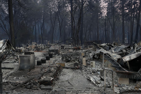 A view of homes destroyed by the Camp Fire is seen in Paradise, California, U.S. November 11, 2018. REUTERS/Stephen Lam