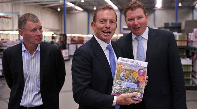 Craig Laundy and then-oppostion leader Tony Abbott in May 2013. Source: AAP