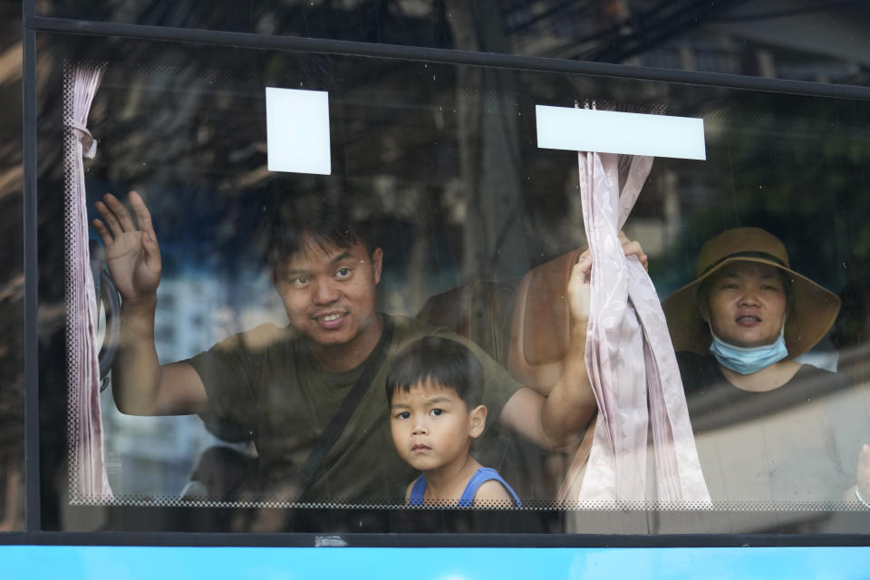 Members of the Shenzhen Holy Reformed Church, also known as the Mayflower Church, leave Pattaya Provincial Court in Pattaya, Thailand, on March 31, 2023. More than 60 self-exiled members of a Chinese Christian church who were detained in Thailand after receiving U.N. refugee status will be deported by next week, probably to a third country, officials said Wednesday, April 5. (AP Photo/Sakchai Lalit)