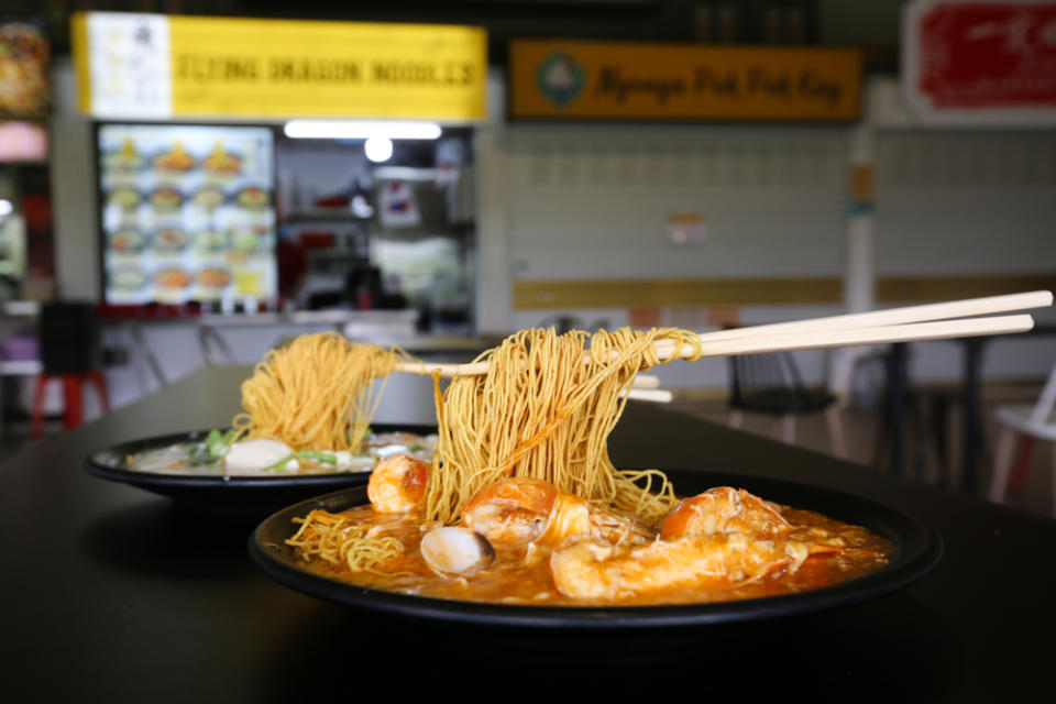 Flying Dragon Noodles - chilli crab flying noodles and egg noodles